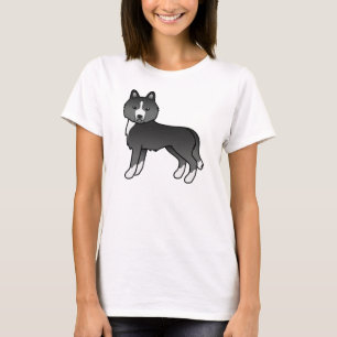 Camiseta Sobretudo Cão de Cartoon Negro Siberiano Cachorro