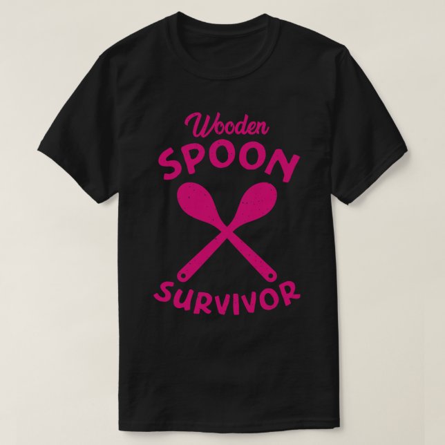 Camiseta Sobrevivência da Cola de Madeira Texto cor-de-rosa (Frente do Design)