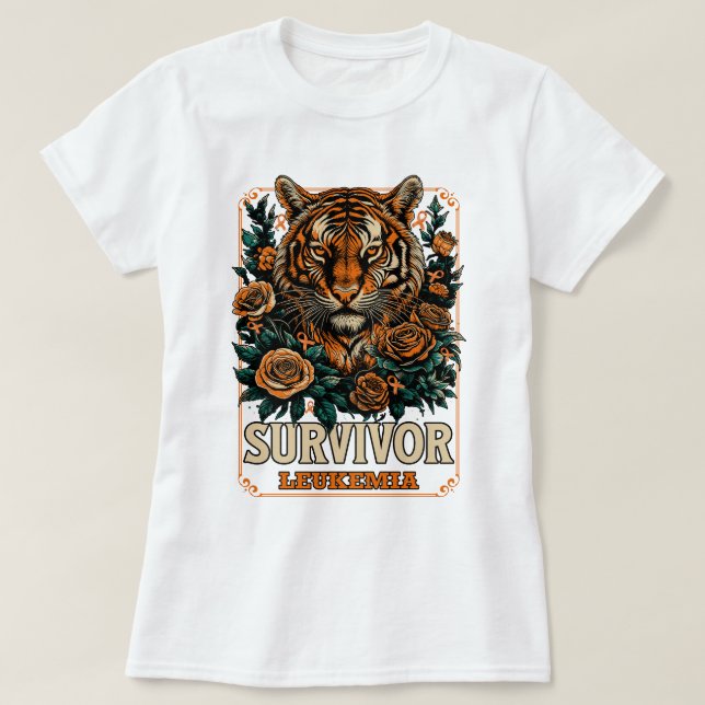 Camiseta Sobrevivência da Leucemia do Tigre de Flor Selvage (Frente do Design)