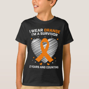 Camiseta Sobrevivência da Leucemia Laranja Presente 2 Anos 