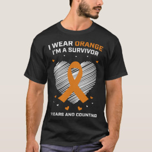 Camiseta Sobrevivência da Leucemia Laranja Presente 7 Anos