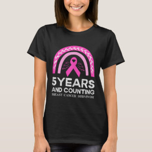 Camiseta Sobrevivência do Câncer da Mama Teto 5 Anos Pino L