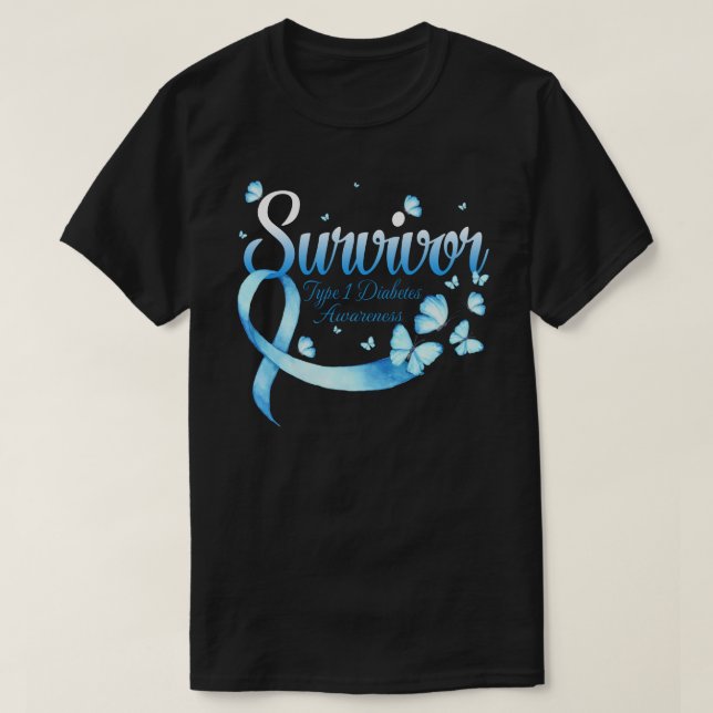 Camiseta Sobrevivência Tipo 1 Diabetes Sensibilização Borbo (Frente do Design)