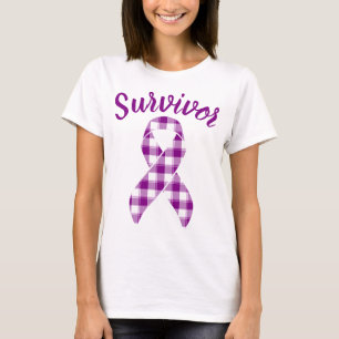 Camiseta Sobrevivente ao Câncer de Pâncreas Xadrez Fita Rox