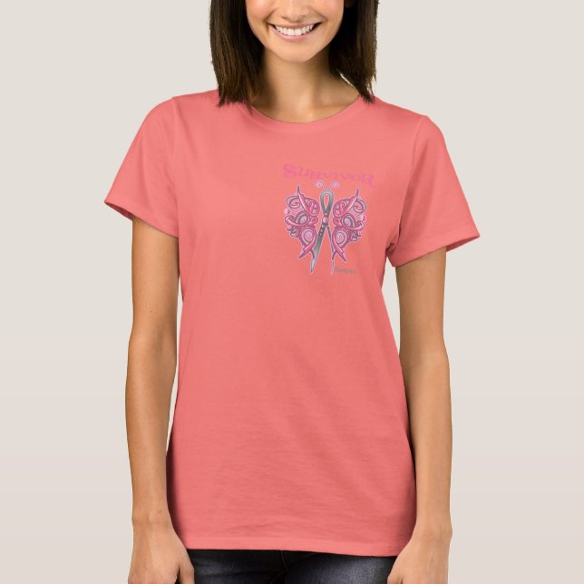 Camiseta Sobrevivente Borboleta Celta - Cancer mamário (Frente)