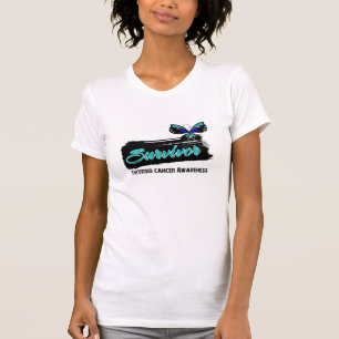 Camiseta Sobrevivente de câncer da tiroide da borboleta de 