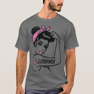 Camiseta Sobrevivente do Câncer da Mama Rosie Riveter Friso