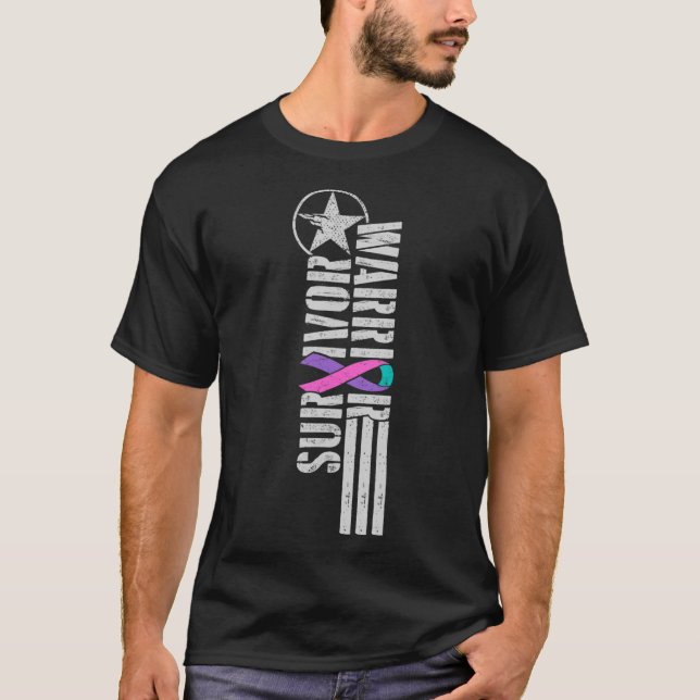 Camiseta Sobrevivente do Guerreiro cancer - Consciência ao  (Frente)