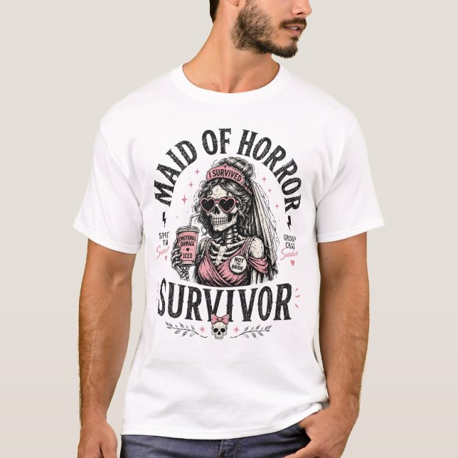 Camiseta Sobrevivente empregada do horror (Frente)