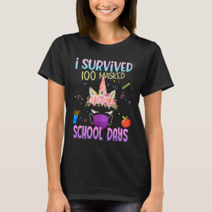 Camiseta Sobreviveram 100 Dias Escolares Mascarados Unicórn