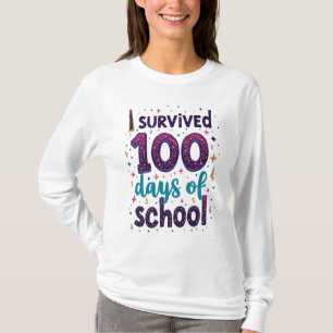 Camiseta Sobrevivi a 100 dias de Design de Unicórnio Escola