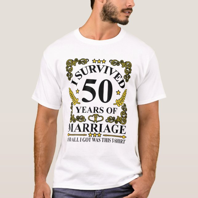 Camiseta Sobrevivi A 50 Anos De Casamento 50º Coupl De Casa (Frente)