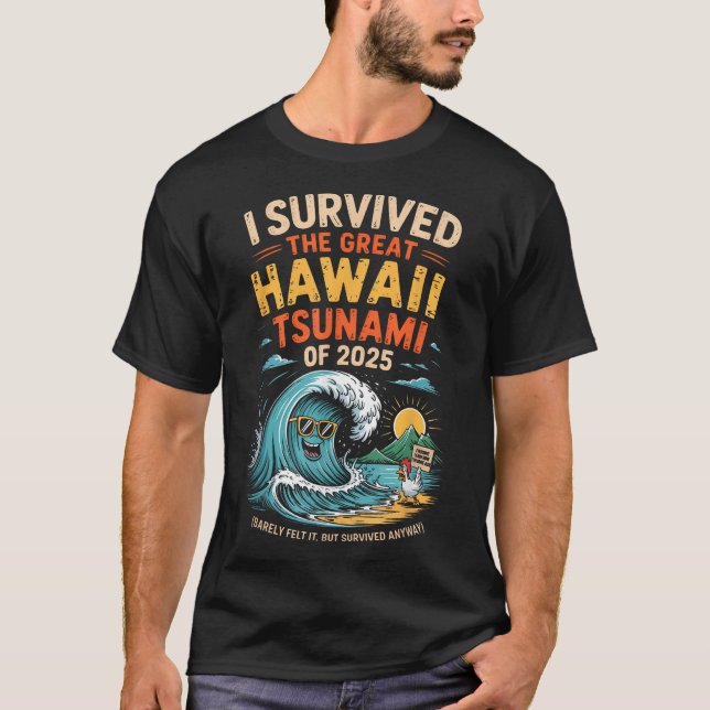 Camiseta Sobrevivi Ao Tsunami Excelente Havaí De 2025 (Frente)