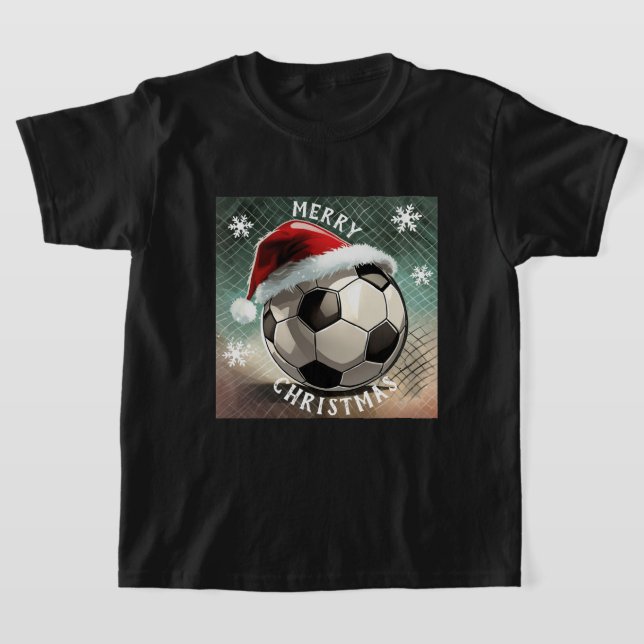 Camiseta Soccer Ball Red Santa Hat Floco de neve Natal (Postura )