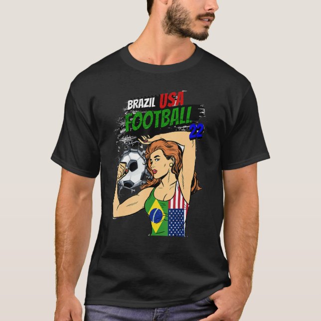 Camiseta Soccer ball women Brazil US flag T-Shirt (Frente)