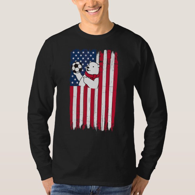 Camiseta Soccer Bear Scarf Silhout American Flag Usa Pat (Frente)