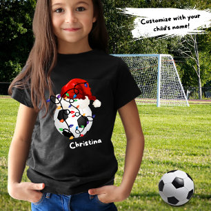 Camiseta Soccer Bola de Natal Luzes de Natal Nome para Cria
