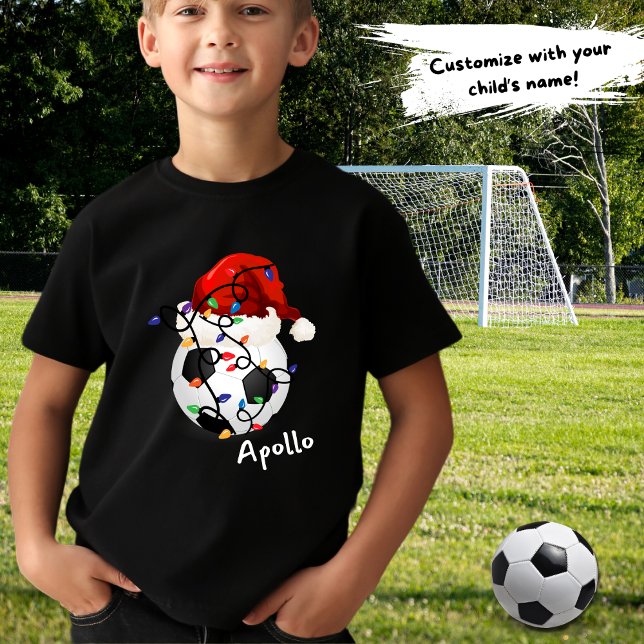 Camiseta Soccer Bola de Natal Luzes de Natal Nome para Cria (Criador carregado)
