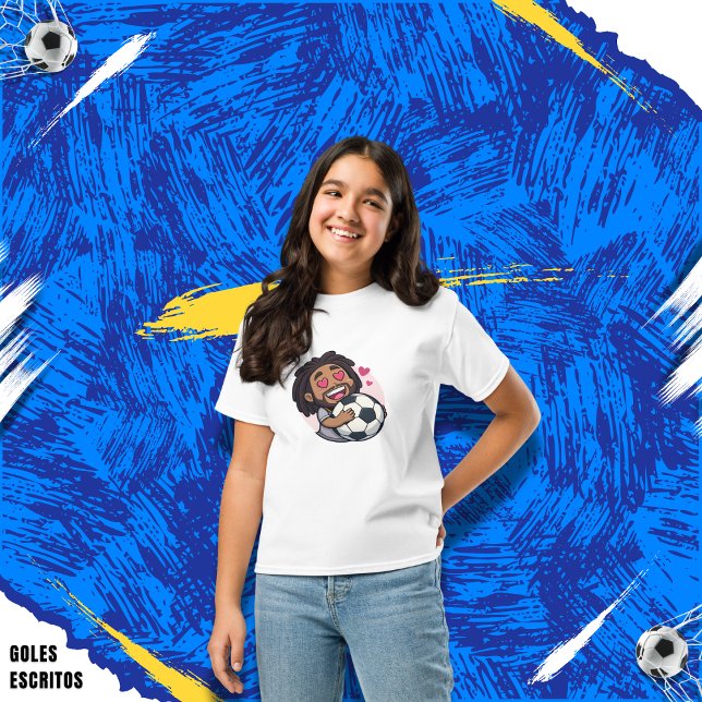 Camiseta Soccer cartoon brunette man face in love (Criador carregado)