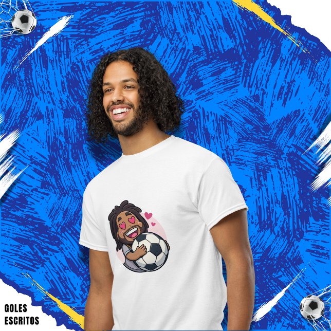 Camiseta Soccer cartoon brunette man face in love (Criador carregado)