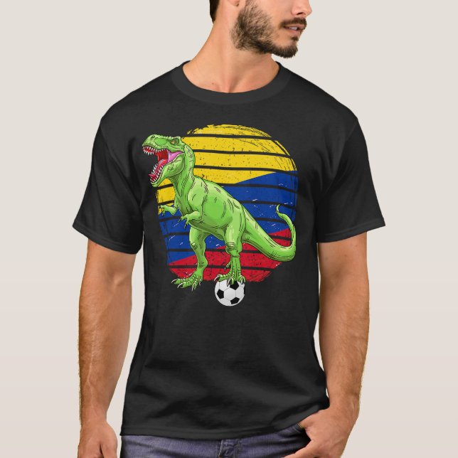 Camiseta Soccer Dinosaur Trex Colombia Flag Boys Girls Todd (Frente)