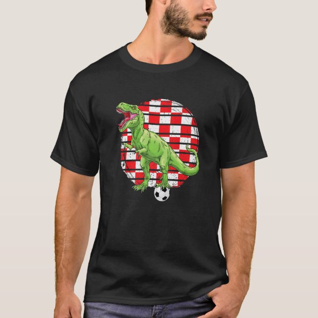 Camiseta Soccer Dinosaur Trex Croatia Flag Boys Girls Toddl (Frente)