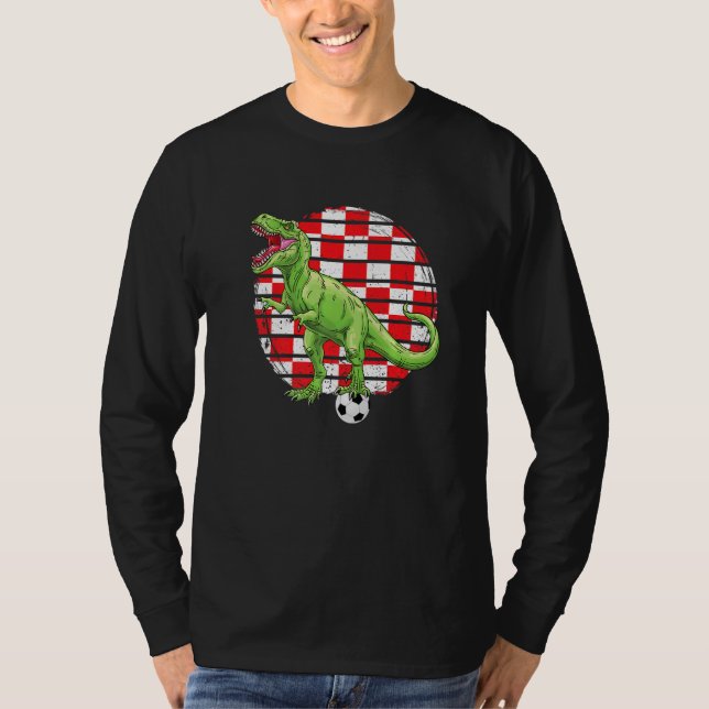 Camiseta Soccer Dinosaur Trex Croatia Flag Boys Girls Toddl (Frente)