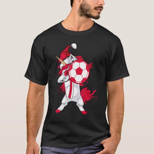 Camiseta Soccer Girl Dabbing Unicorn Christmas Hat Poland F (Frente)