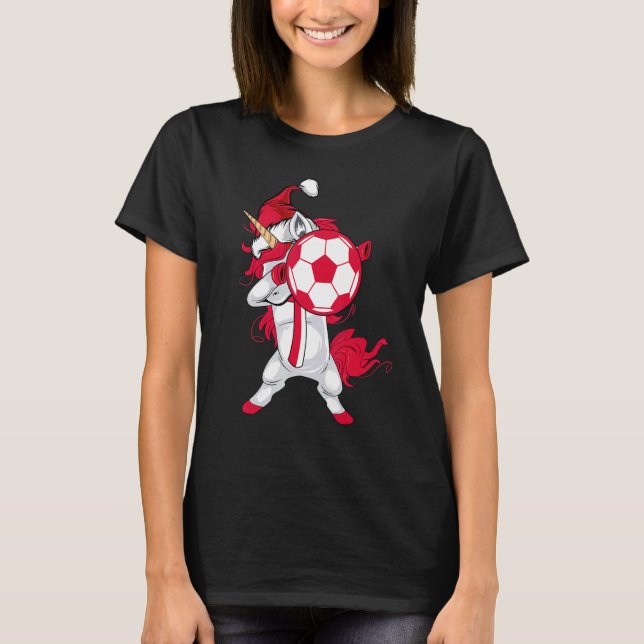 Camiseta Soccer Girl Dabbing Unicorn Christmas Hat Poland F (Frente)