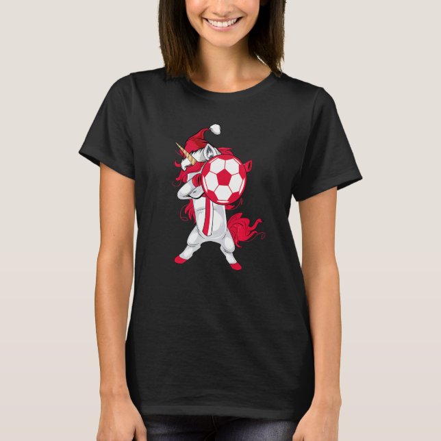 Camiseta Soccer Girl Dabbing Unicorn Christmas Hat Poland F (Frente)