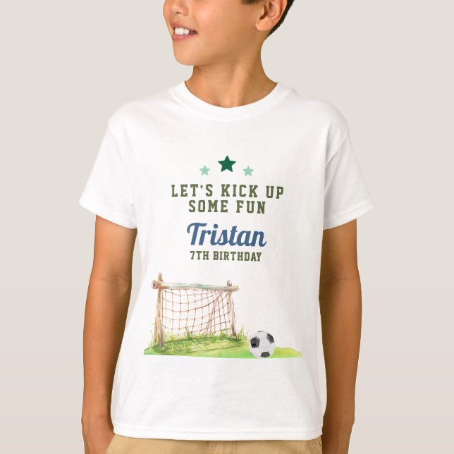 Camiseta Soccer “Let’s Kick Up Some Fun” Any Age Birthday (Frente)