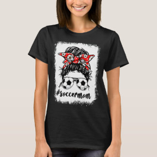 Camiseta Soccer Mãe Vida Mensagem Bun Bleached Dia de as mã