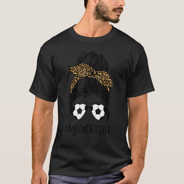 Camiseta Soccer Memere Life Mensagem Bun Hair Leopard Mo (Frente)