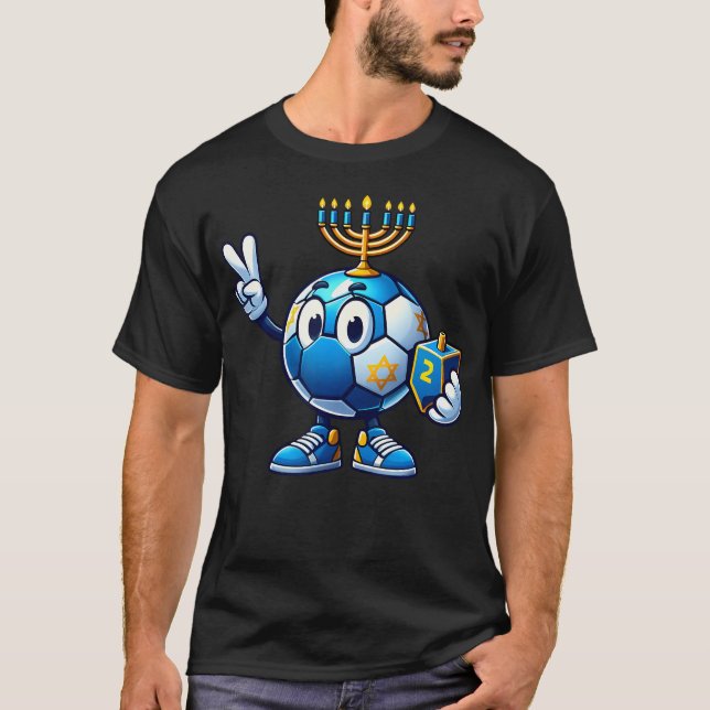 Camiseta Soccer Menorah Dreidel Jewish Hanukkah Womens Mens (Frente)