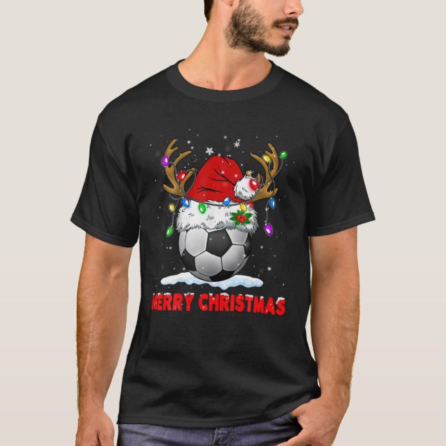 Camiseta Soccer Merry Christmas Santa Hat Reindeer Xmas Fam (Frente)
