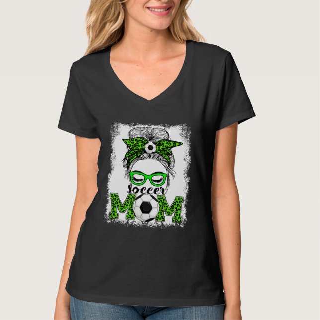 Camiseta Soccer Mom Mother's Day Game Day Messy Bun Leopard (Frente)