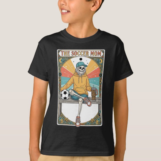 Camiseta Soccer Mom Tarot Card Skeleton Coffee Byll Sidelin (Frente)