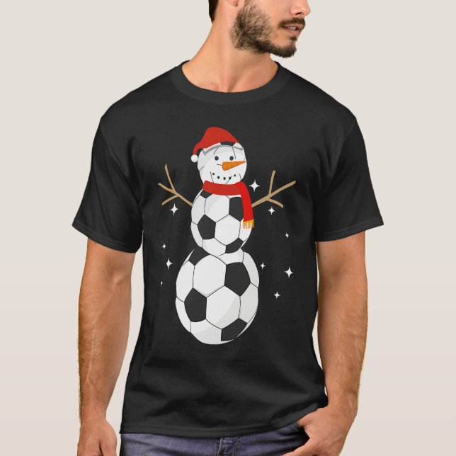 Camiseta Soccer Snowman Christmas Snow Santa Hat Scarf  Hol (Frente)