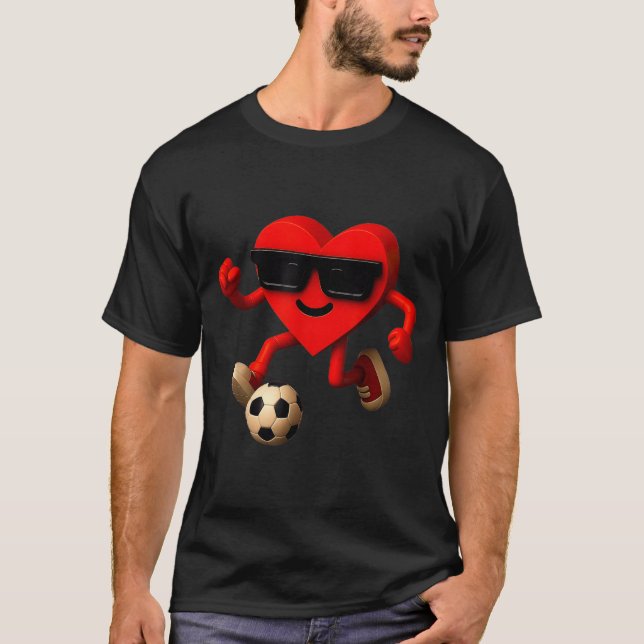 Camiseta Soccer Valentines Day Cute Funny Heart Boys Girls  (Frente)