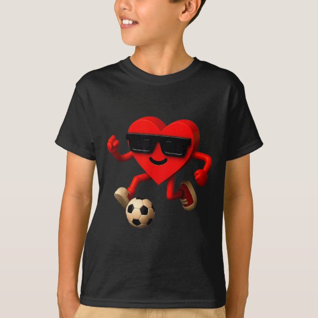 Camiseta Soccer Valentines Day Cute Funny Heart Boys Girls  (Frente)