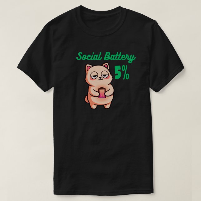 Camiseta Social Battery 5% Graphic T-Shirt for Introverts (Frente do Design)