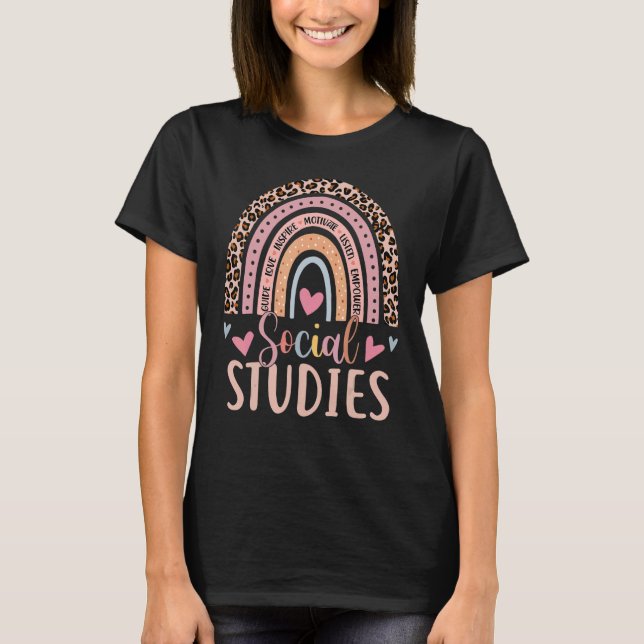Camiseta Social Studies Rainbow Leopard Print Men Women Tea (Frente)