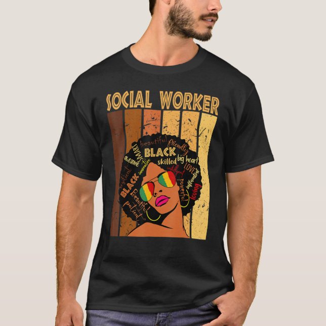 Camiseta Social Worker Afro African American Black History  (Frente)