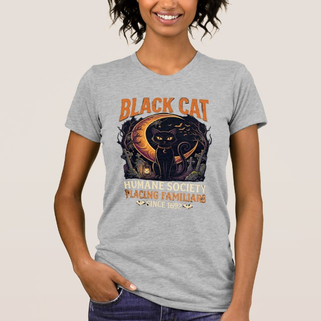 Camiseta Sociedade Humana Black Cat Halloween Crescente Lua (Frente)