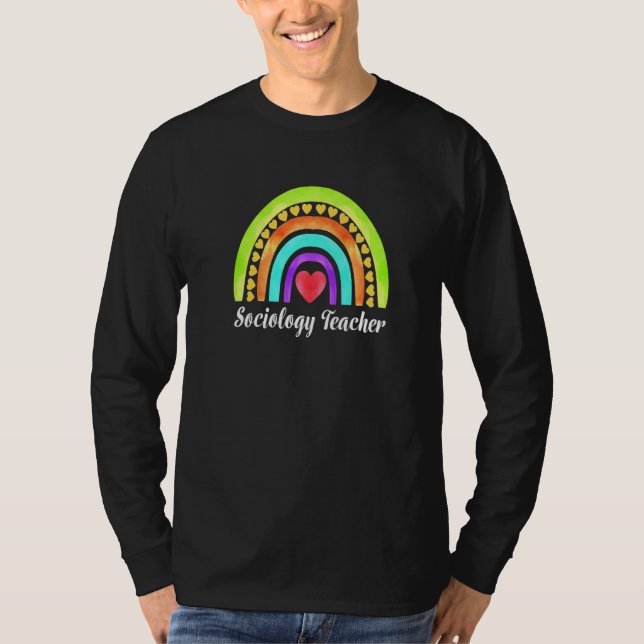 Camiseta Sociology Teacher Hearts & Rainbows Premium (Frente)