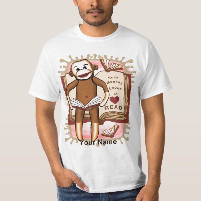 Camiseta Sock Monkey Lendo T-Shirt (Frente)