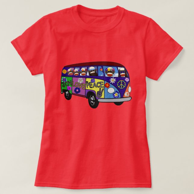 Camiseta Sock Monkey Peace Bus  (Frente do Design)