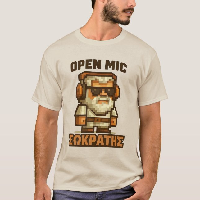 Camiseta Sócrates Microfone Aberto (Grego) (Frente)