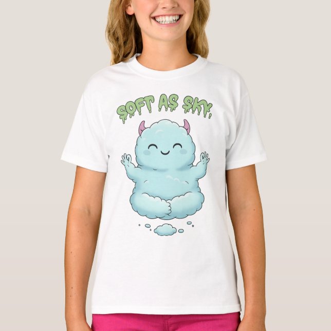 Camiseta Soft as Sky: Kawaii Cloud Monster Zen Yoga & Medit (Frente)