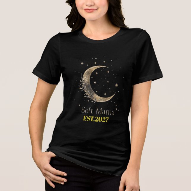 Camiseta Soft Mama Celestial Moon and Stars Dourad (Frente)